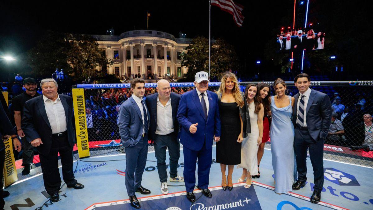 A photo of Donald Trump and his circle at the Freedom 250 UFC event