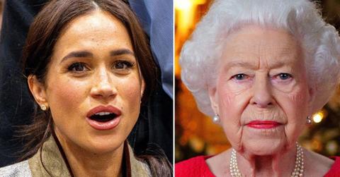 Split photo of Meghan Markle and Queen Elizabeth II.