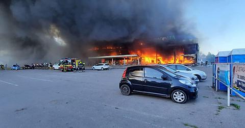 CCTV Footage Shows Moment Russian Missiles Strike Ukrainian Mall