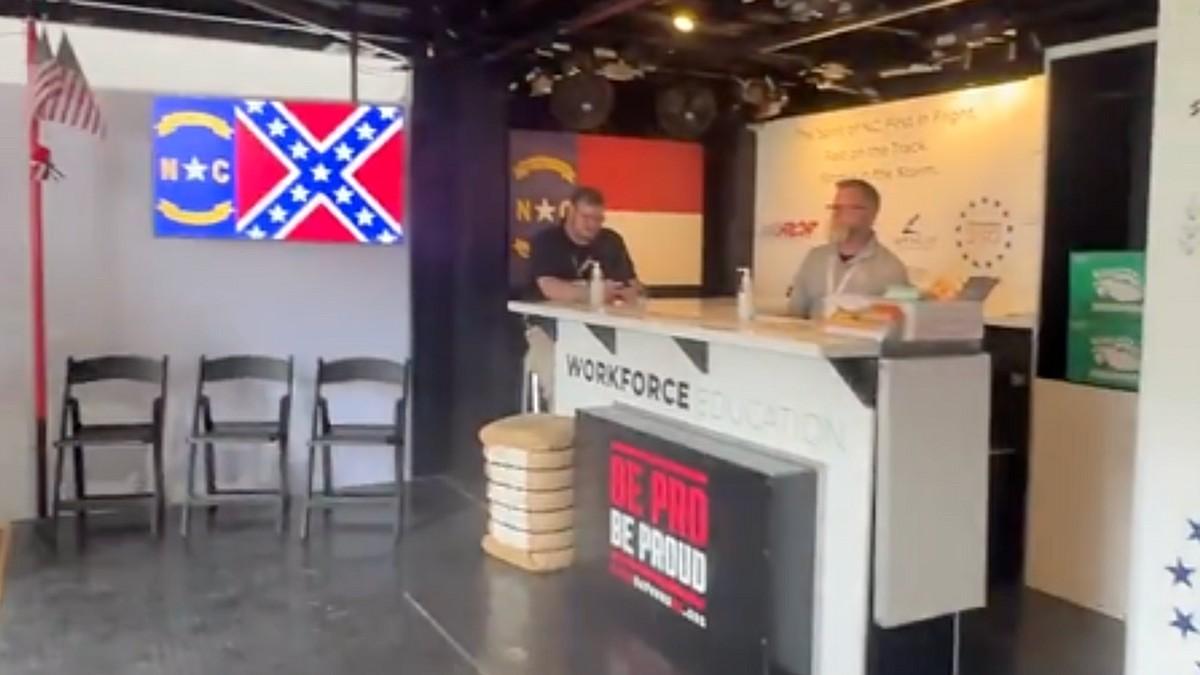 The flag was captured in video of the North Carolina pavilion.