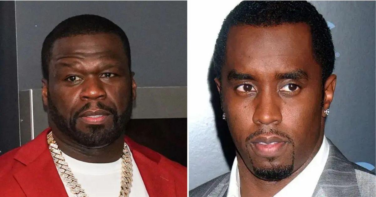 split photo of 50 cent and Sean Combs