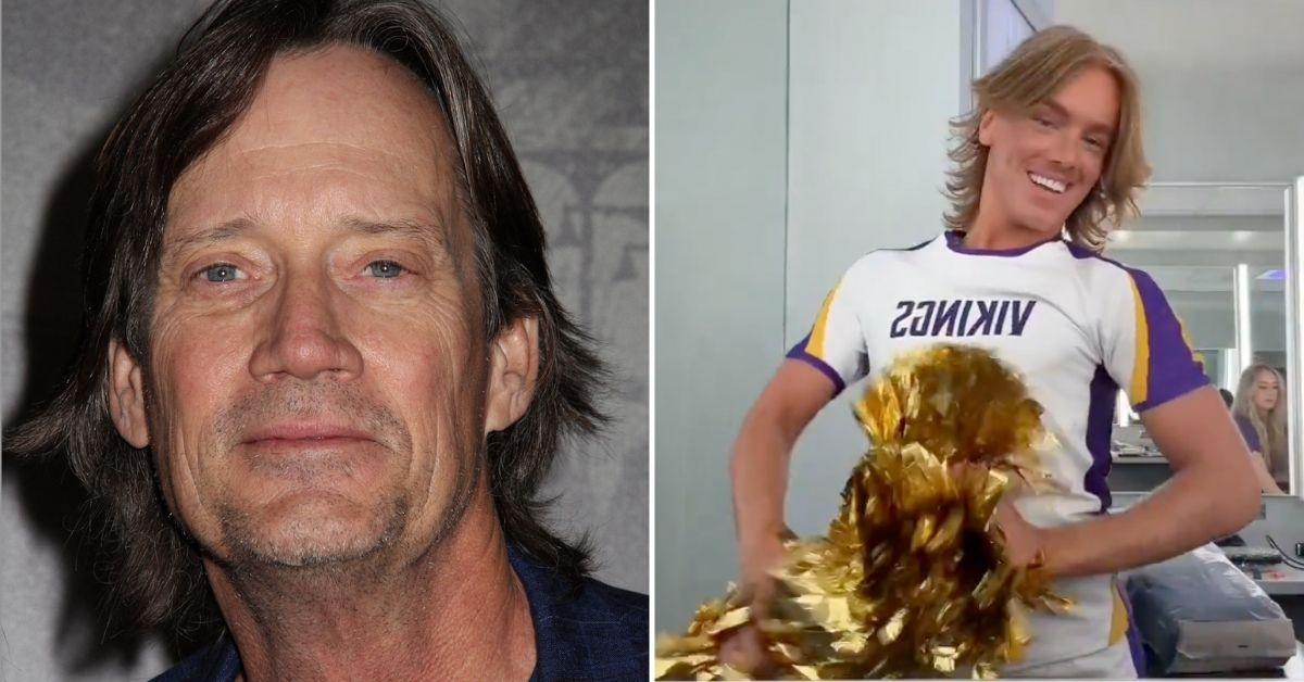 Split photo of Kevin Sorbo, male cheerleader