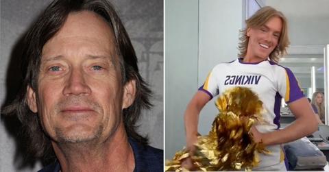 Split photo of Kevin Sorbo, male cheerleader