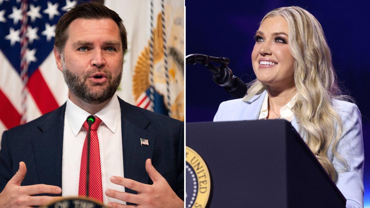 A photo of JD Vance alongside a photo of Erika Kirk