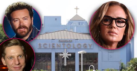 Church of Scientology Building From Outside With Insets of Serious Danny Masterson Leah Remini and David Miscavige