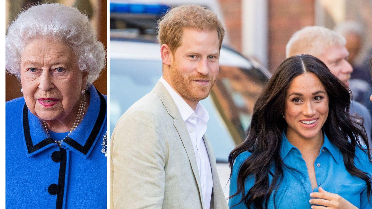Photo of Queen Elzabeth, Prince Harry and Megan Markle