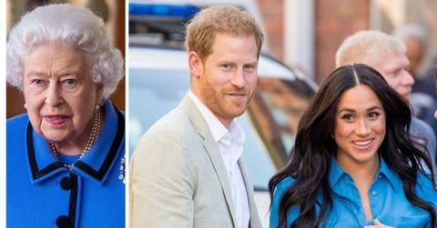 Photo of Queen Elzabeth, Prince Harry and Megan Markle
