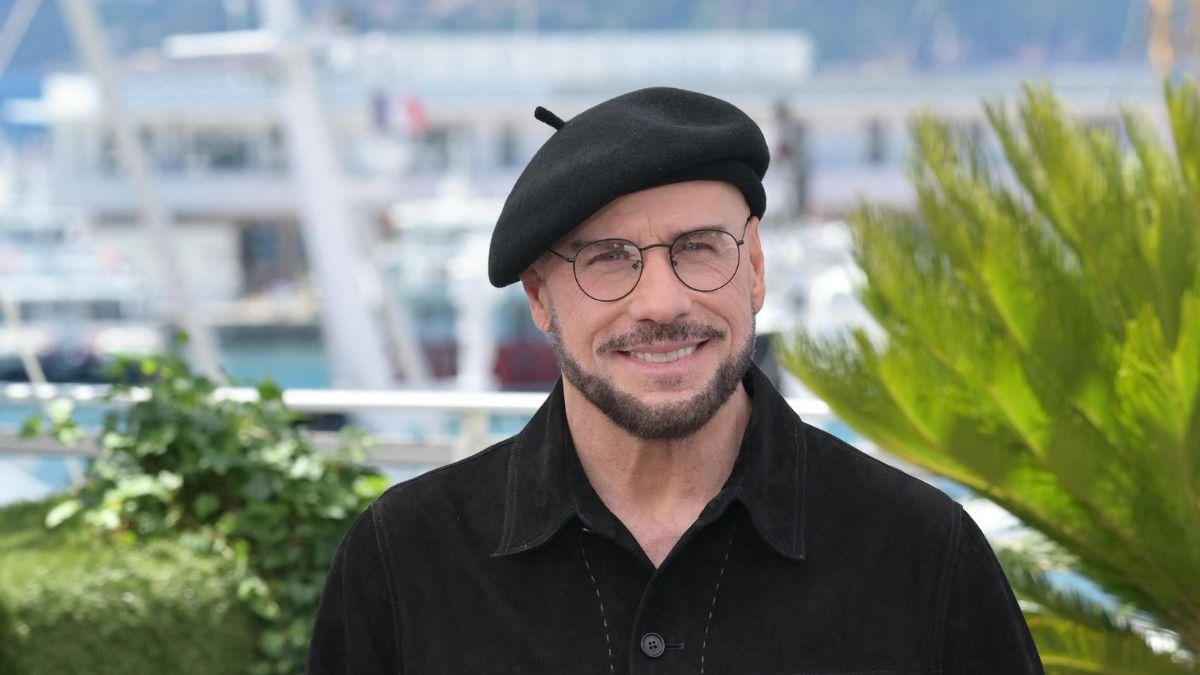 john travolta beret beard plastic face look