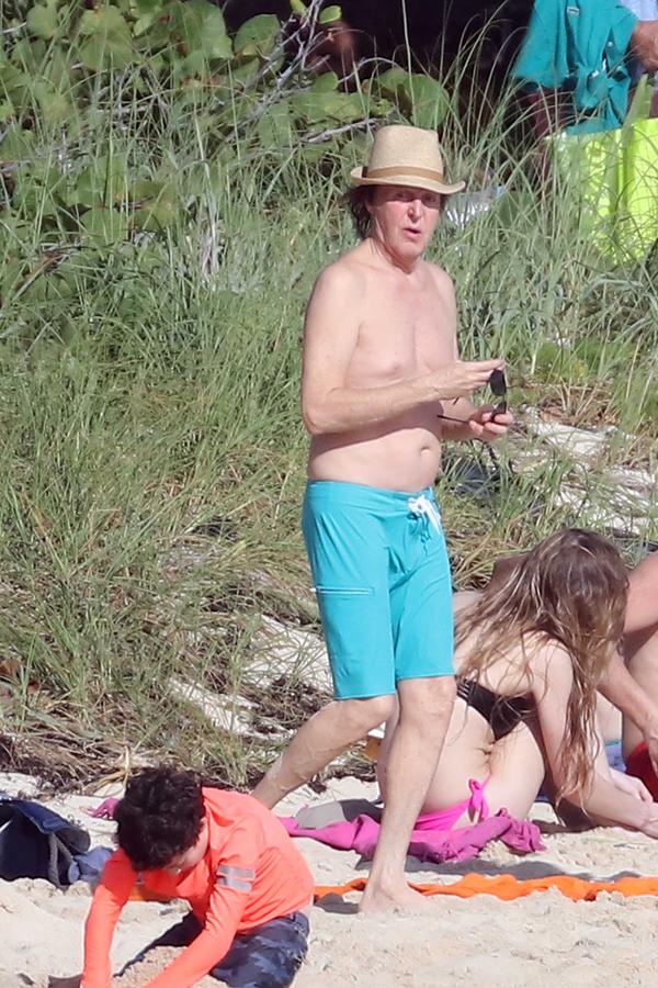 Shirtless Paul McCartney Wife Nancy Shevell Bikini Beach