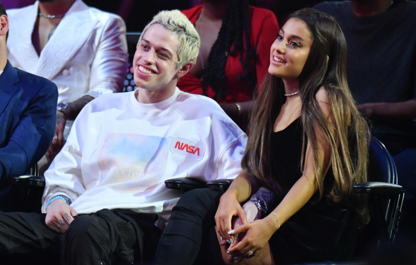 Pete Davidson looked casual in a long sleeve T, while Ariana Grande went a little nicer with a little black dress at the MTV Video Music Awards at Radio City Music Hall in New York City.