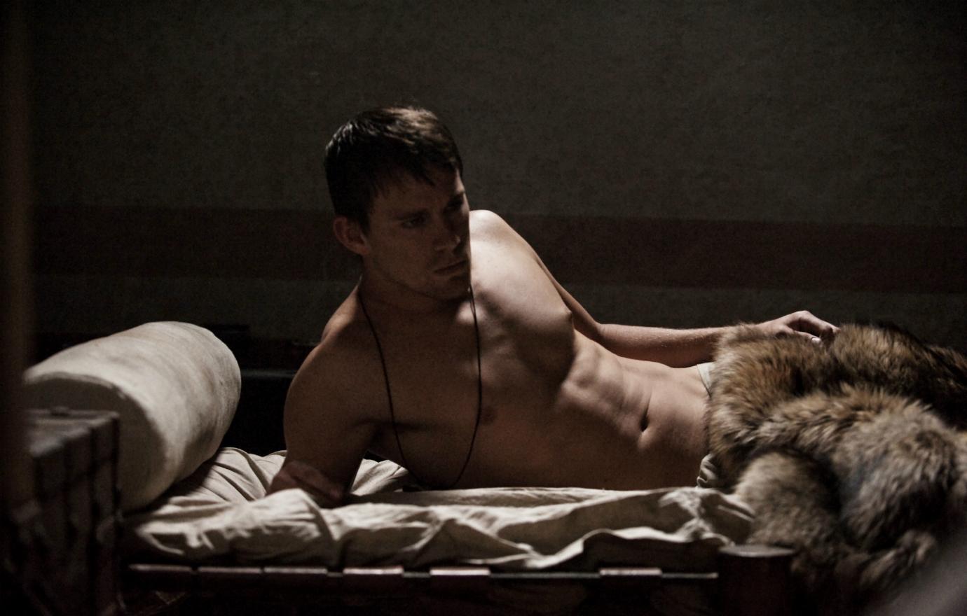 Channing Tatum was naked in a still from The Eagle with nothing covering him but a fur blanket.