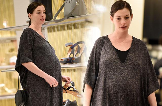 //anne hathaway pregnant baby bump shoe shopping