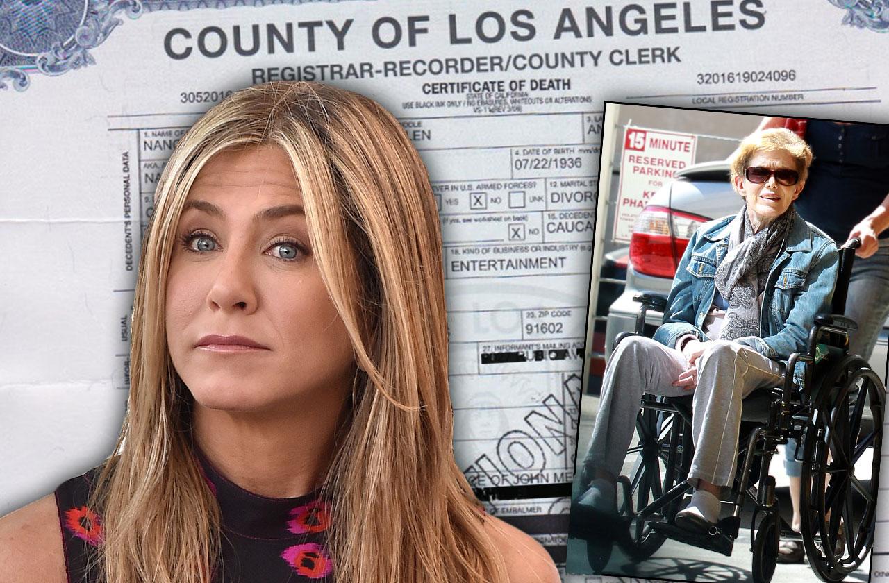 jennifer aniston mom death certificate