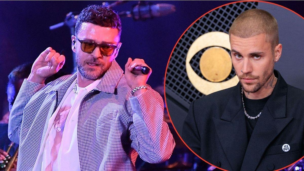 Photos of Justin Timberlake and Justin Bieber