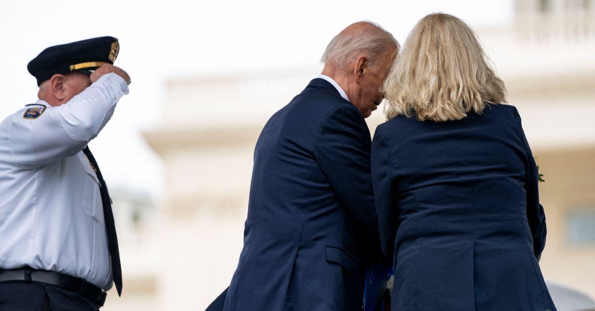 president biden almost suffers fall ceremony fallen police officers