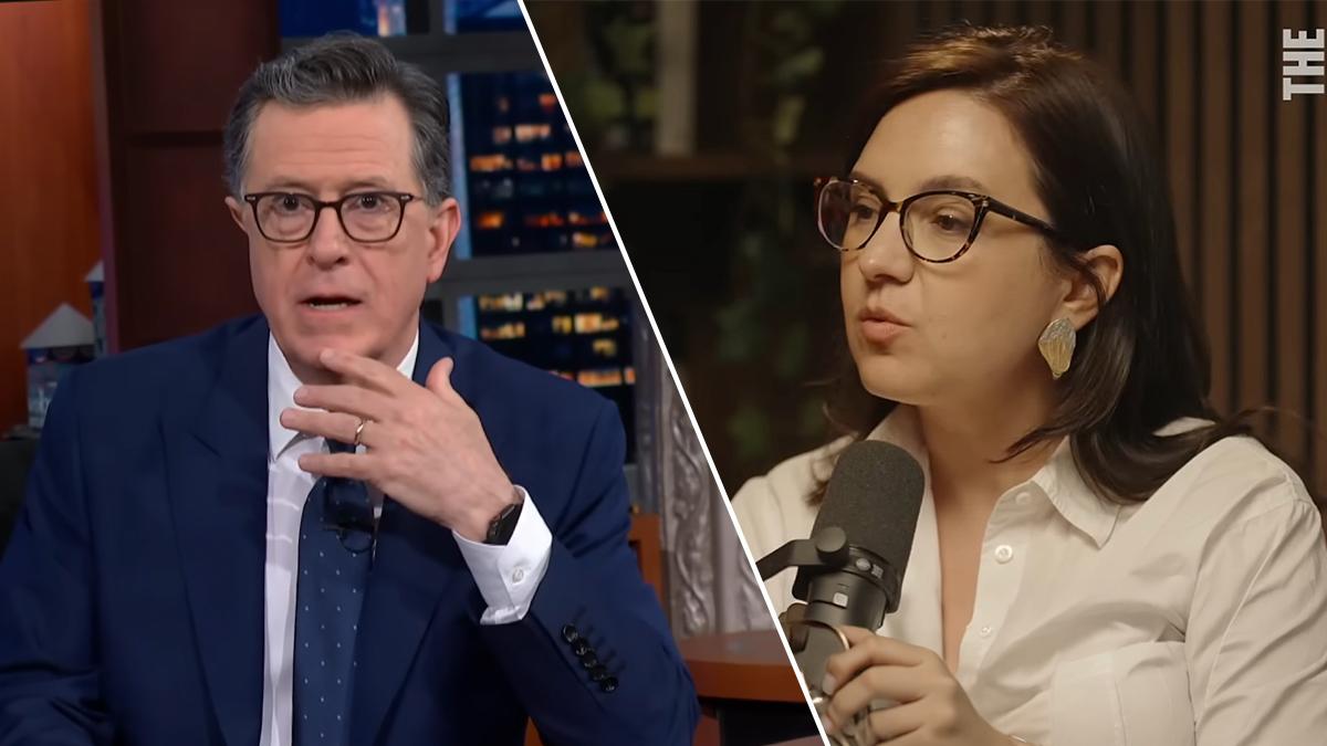 Photo of Stephen Colbert and Bari Weiss