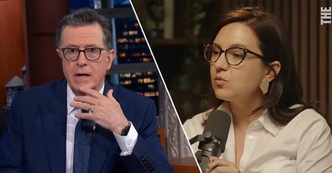 Photo of Stephen Colbert and Bari Weiss