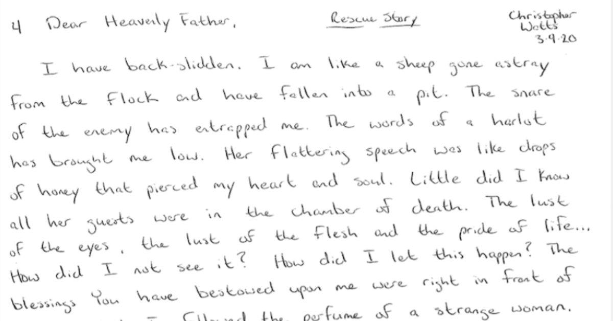 Handwritten letter from convicted killer Chris Watts