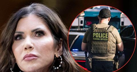 Split image of Kristi Noem and an ICE agent