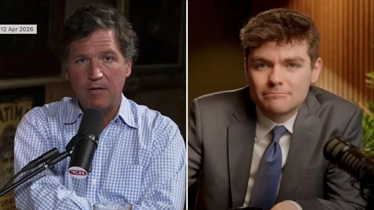 split image of Tucker Carlson and Nick Fuentes