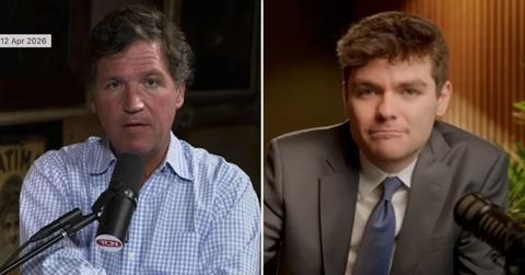 split image of Tucker Carlson and Nick Fuentes