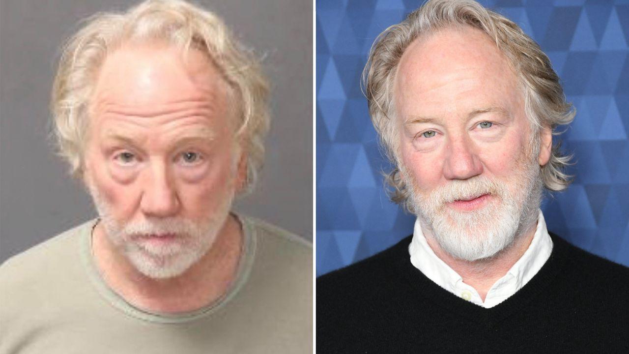 A mugshot of Timothy Busfield alongside a photo of Timothy Busfield