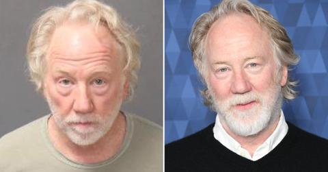 A mugshot of Timothy Busfield alongside a photo of Timothy Busfield