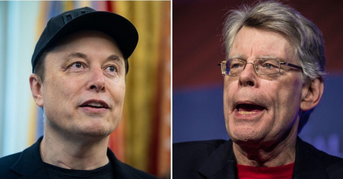 Split photo of Elon Musk, Stephen King