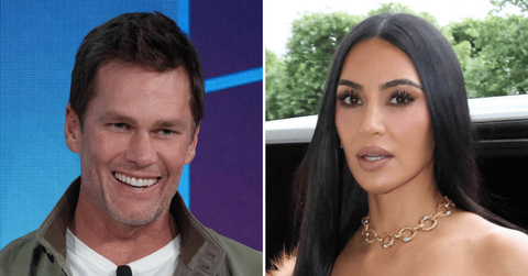 Split photo of Tom Brady, Kim Kardashian