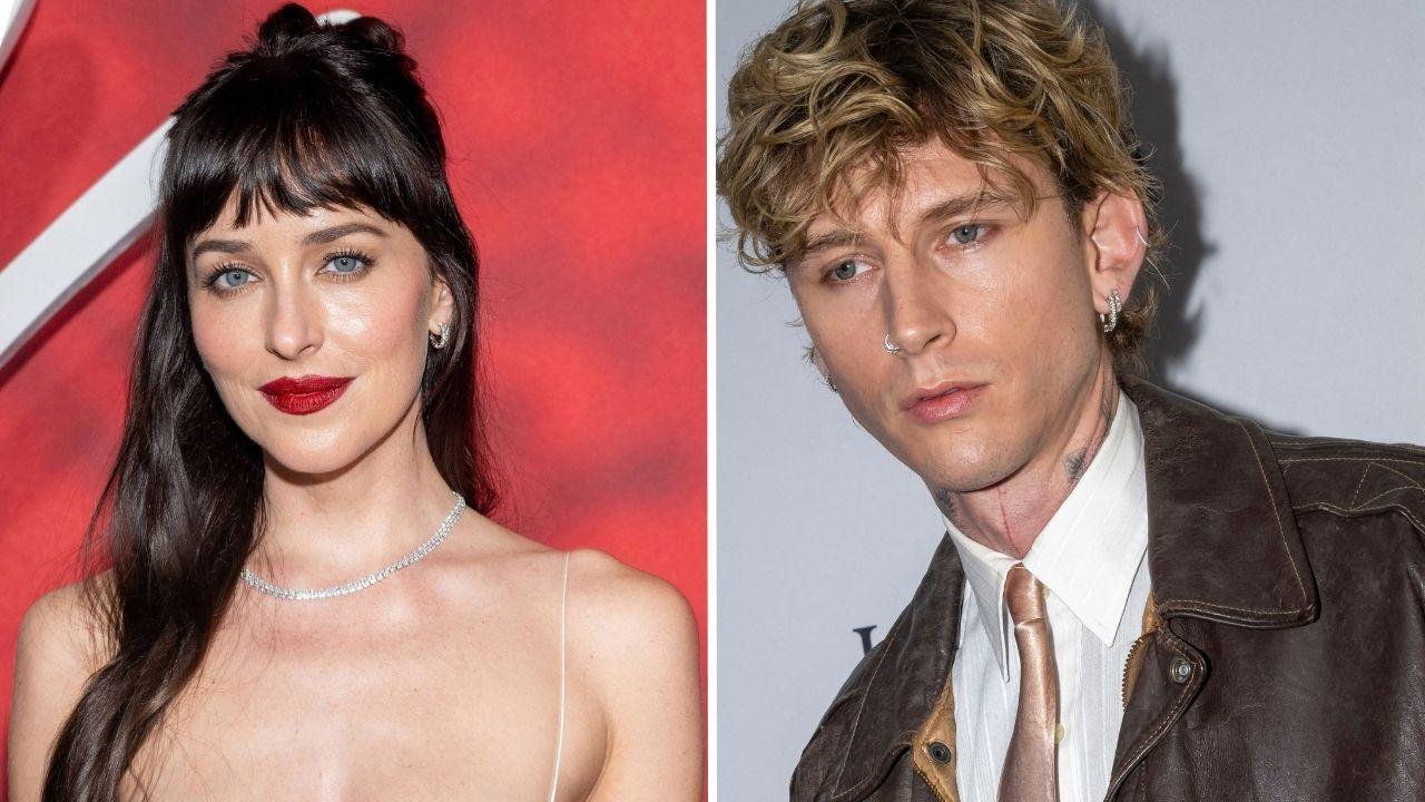 Split photos of Dakota Johnson and MGK