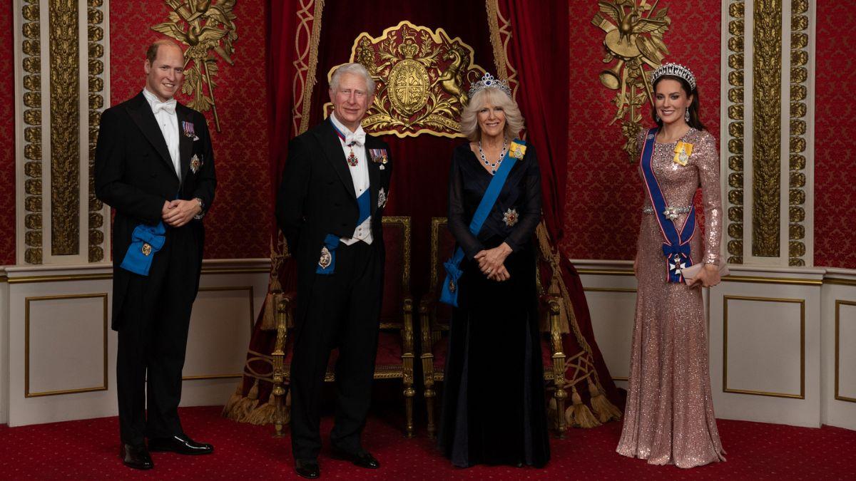 Photo of King Charles, Queen Camilla, Prince William and Princess Katherine wax figures
