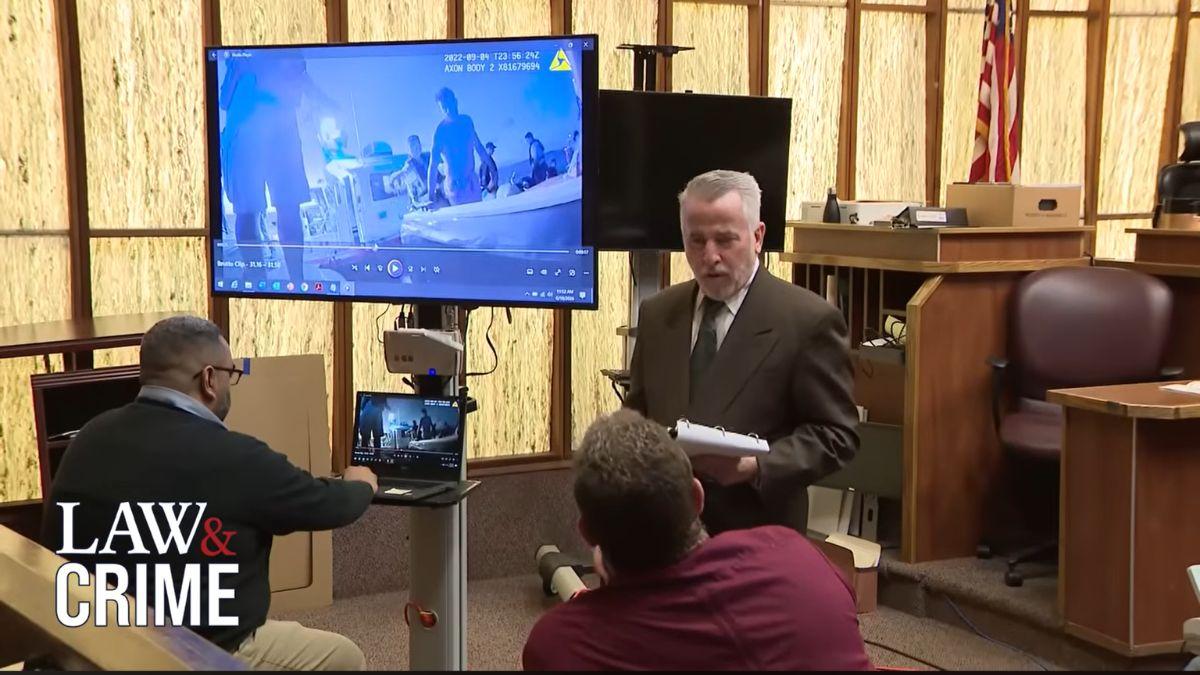 Lawyers showed footage from a responding officer who arrived amid the chaos.