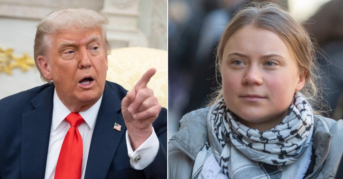 Split photo of Donald Trump, Greta Thunberg