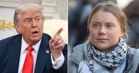 Split photo of Donald Trump, Greta Thunberg