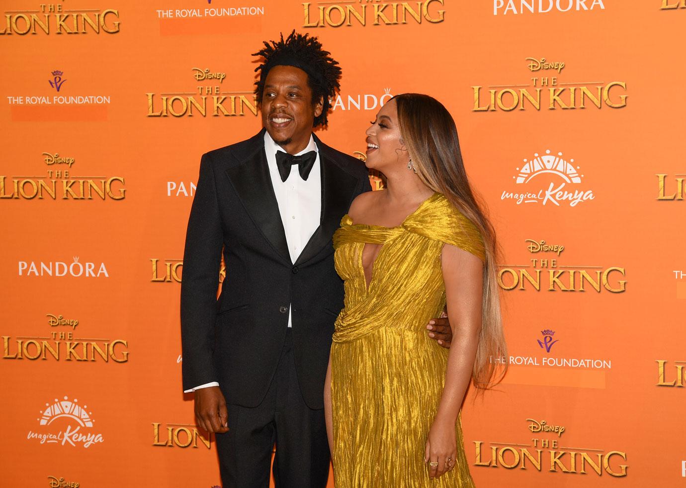 Beyonce and Jay-Z attend the european premiere of The Lion King.