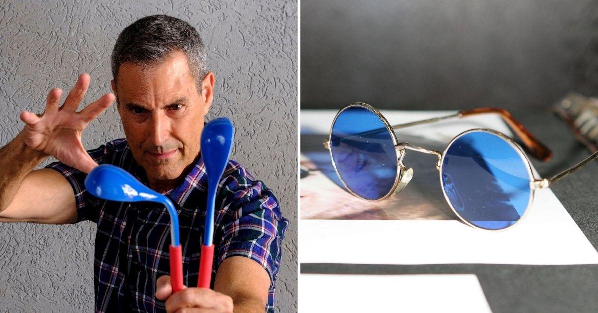 Composite photo of Uri Geller and John Lennon's glasses