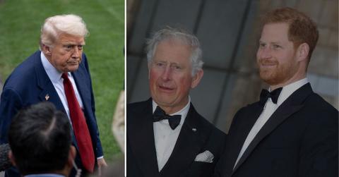 Split photos of Donald Trump, King Charles and Prince Harry