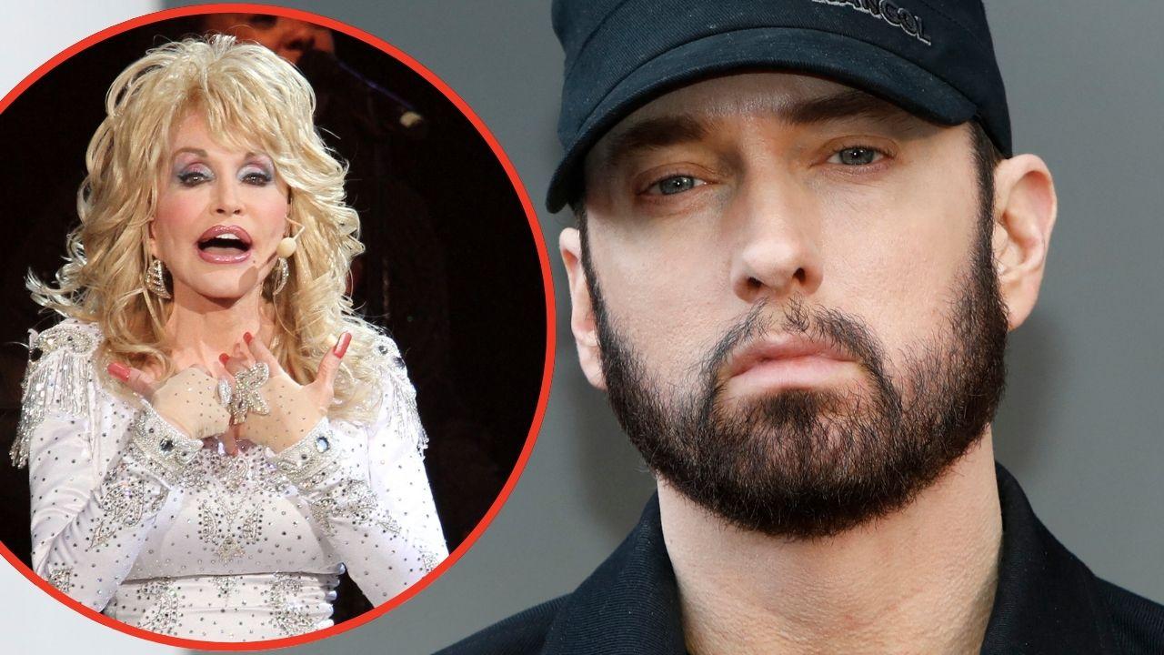 Split photo of Eminem and Dolly Parton