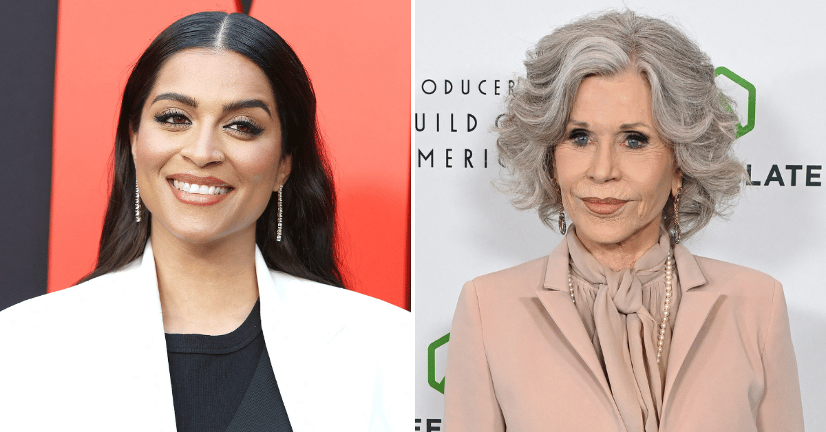 Split photo of Lilly Singh, Jane Fonda