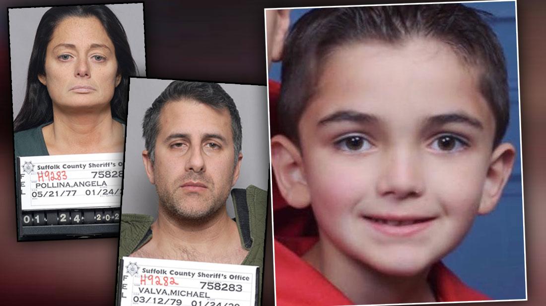 Right, Thomas Valva, Center, Mugshot of Dad Michael Valva, Left; Mugshot of Fiance Angela Pollin,Cameras Capture NYPD Dad Abusing Son Before He Froze To Death