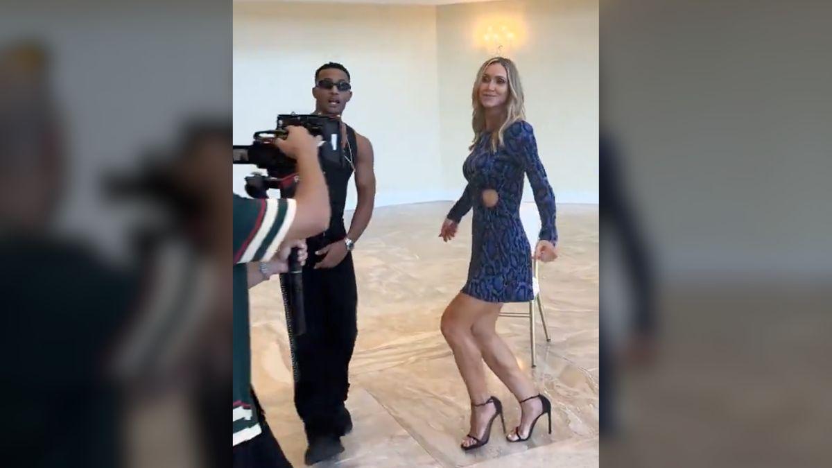 Image of Lara appears mid-performance alongside the 37-year-old Egyptian rapper in the music video.