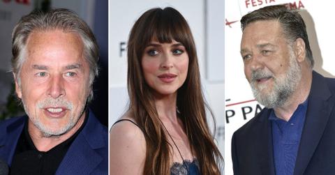 Composite photo of Don Johnson, Dakota Johnson, and Russell Crowe.