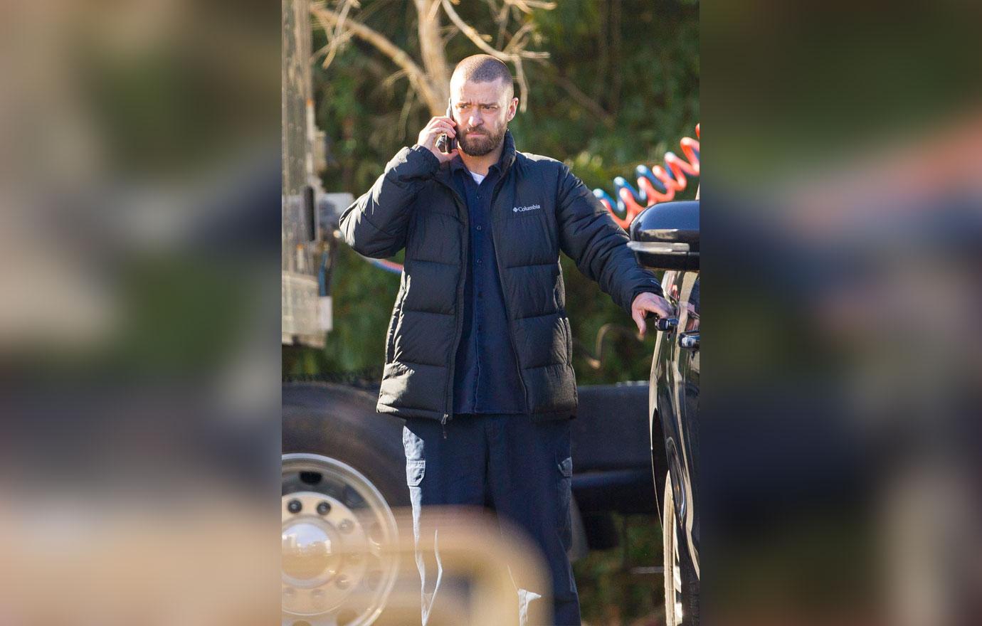 Justin Timberlake Looks WorriedOn Set While Filming After PDA With Costar