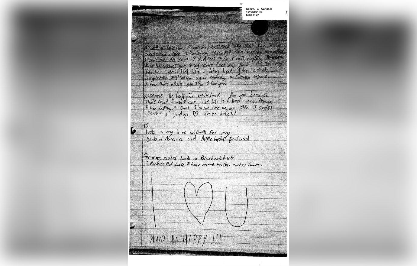 Pics Teen Text Killer Michelle Carter Suicide Note In Evidence