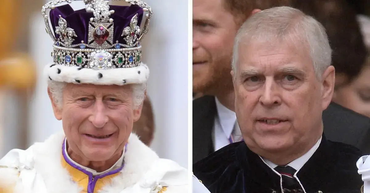 Split photos of King Charles and Andrew Windsor