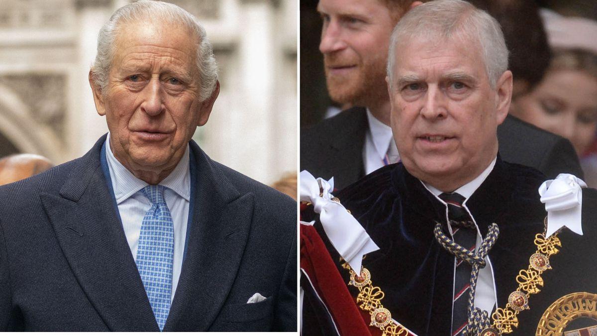 split image of King Charles and Andrew Windsor