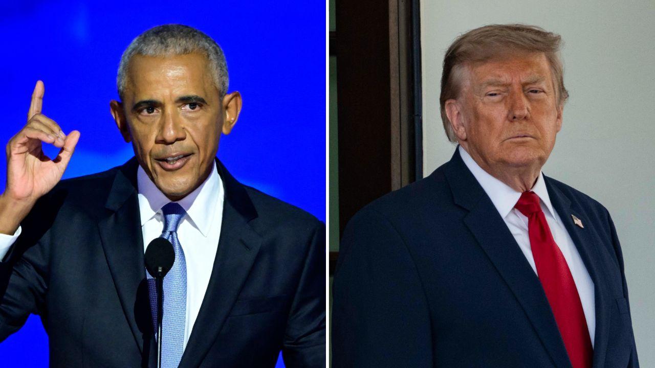 A photo of Barack Obama alongside a photo of Donald Trump