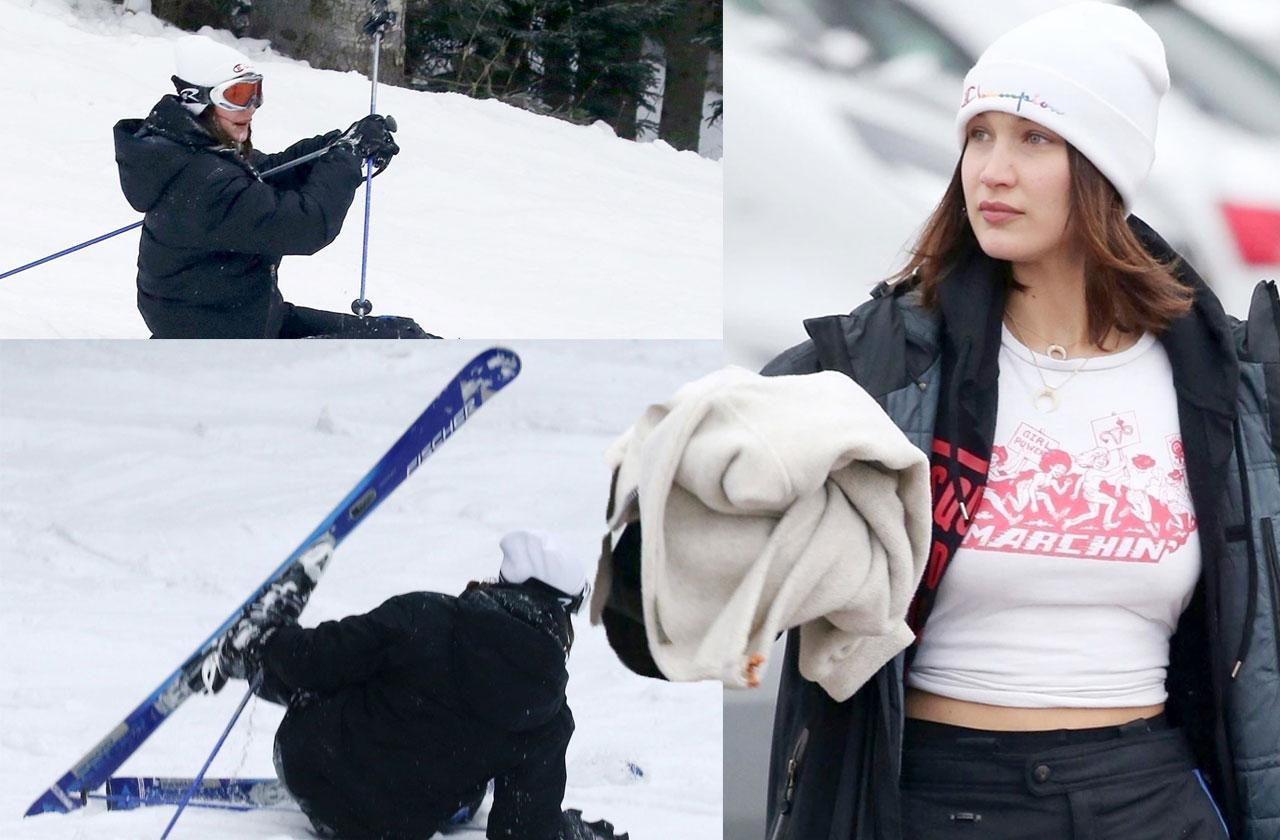 //Bella Hadid skiing fall pp