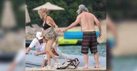 goldie hawn black swimsuit shirtless kurt russell greek vacation la