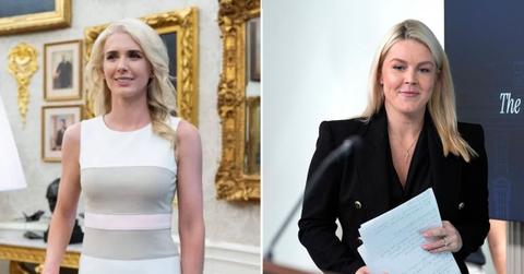 A photo of Natalie Harp alongside a photo of Karoline Leavitt